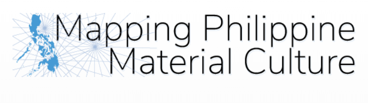 Eine blaue Karte der Philippinen mit dem Text „Mapping Philippine Material Culture“