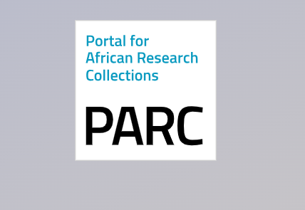 Ein Logo mit der Aufschrift „Portal for African Research Collections PARC“ auf grauem Hintergrund